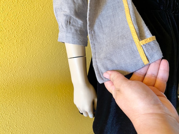 Retro Linen Jacket Cotton Blend Grey Peter Pan Co… - image 8