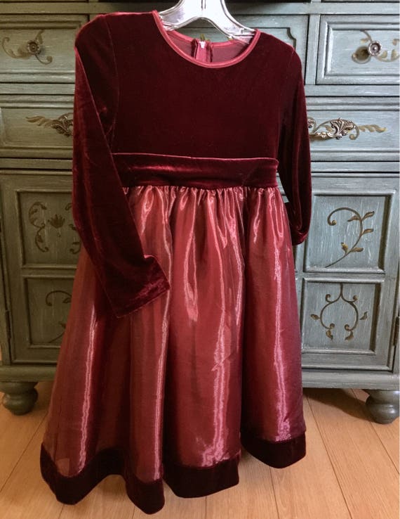 Burgundy Red Velvet Dress Flower Girl Retro 1950 B