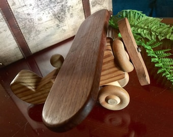 Houten Vliegtuig Vintage Duw Speelgoed Retro 3D-model Opknoping Vliegtuig Prop Kinderkamer Decor Kwekerij Propeller Pilot Boy Vliegtuigen plank Display