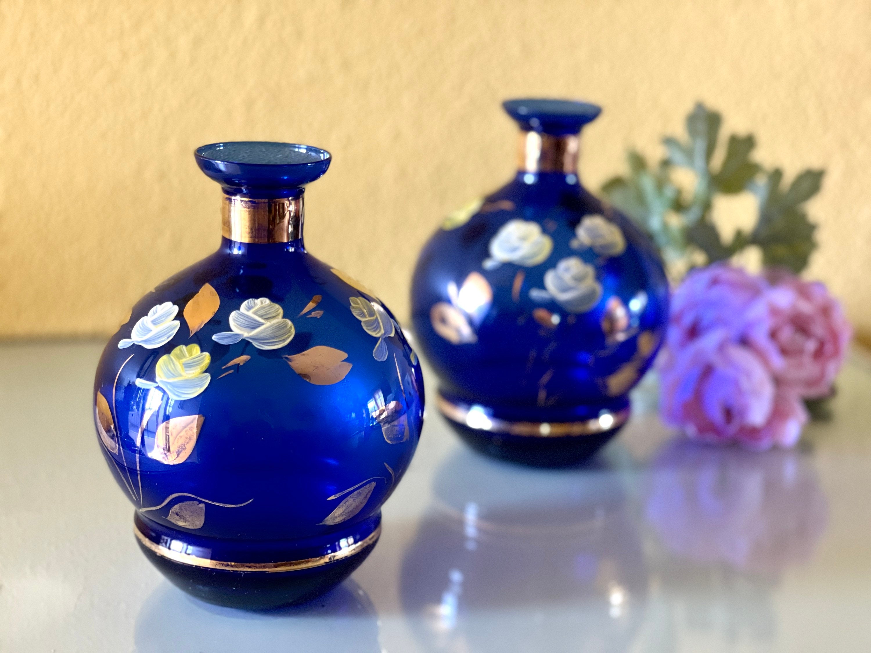 botle Vaso per fiori rotondo in ceramica, smaltato, colore: rosa e oro, ornamenti, dimensioni: 13 x 14 cm, vaso cilindrico