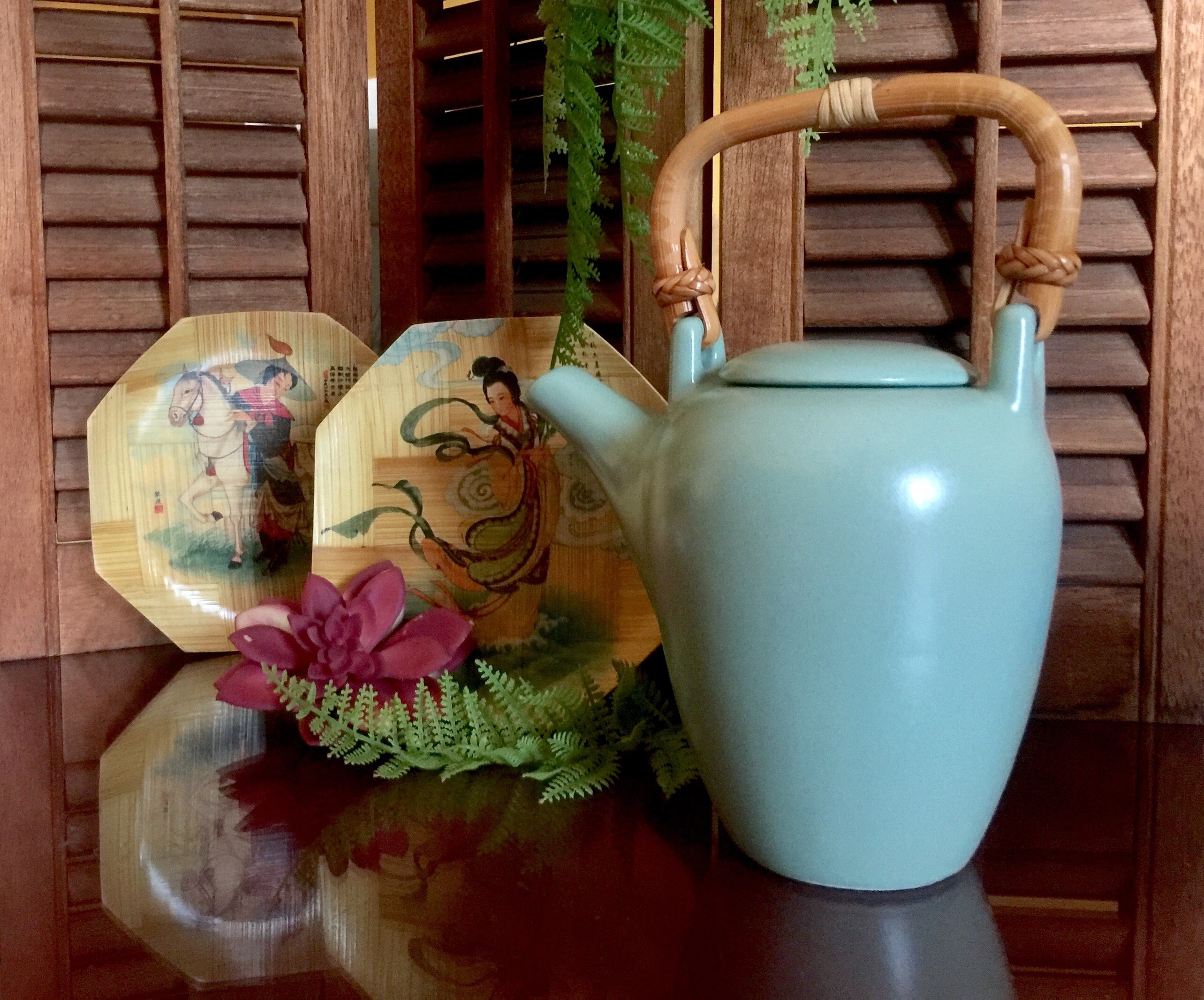 Bamboo Handle Green Teapot Asian Ceramic Retro Tall Coffee Etsy