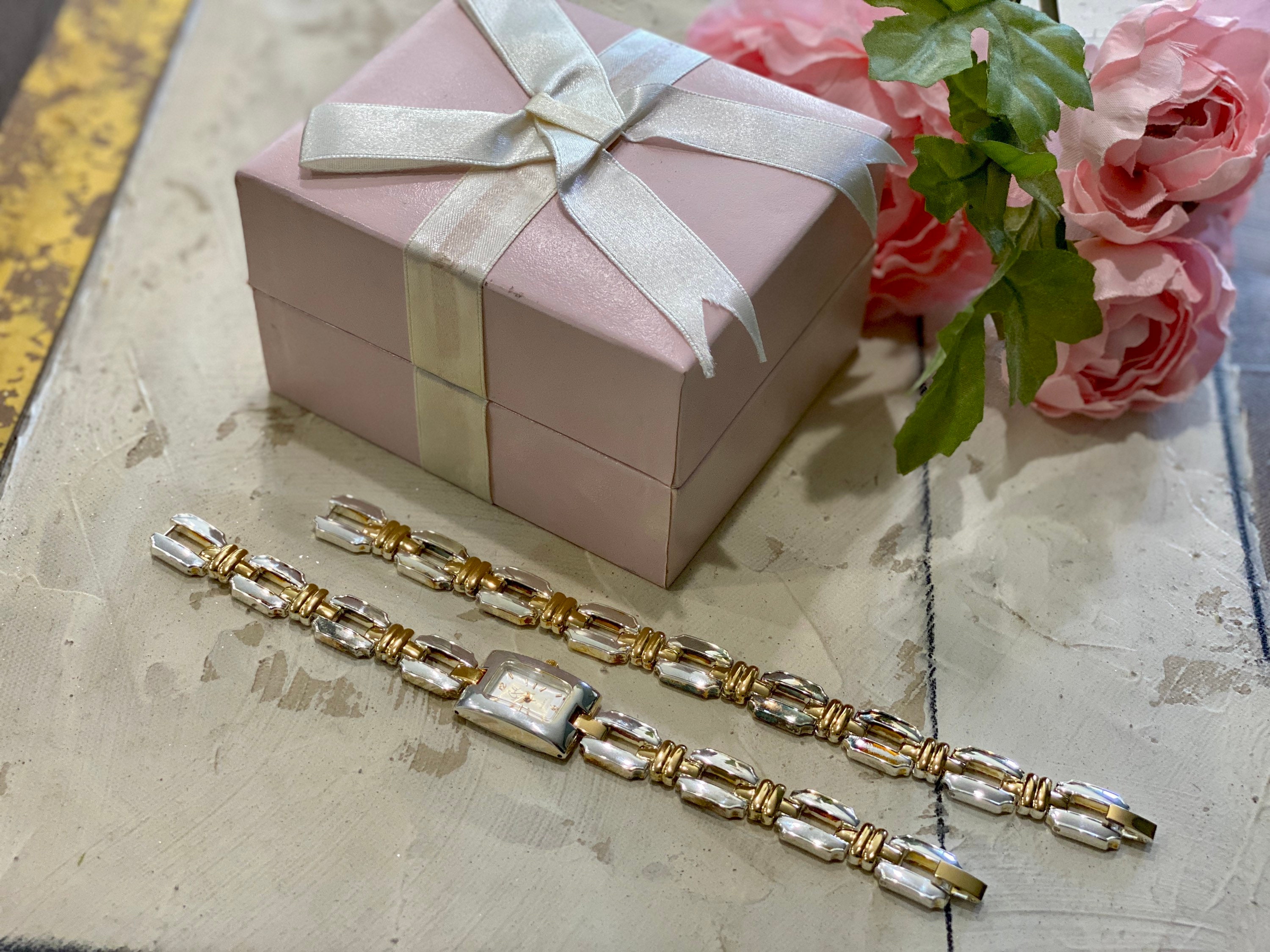 Cache Bracelet Watch Set Link Chain Quartz Silver Gold Bridal Gift ...