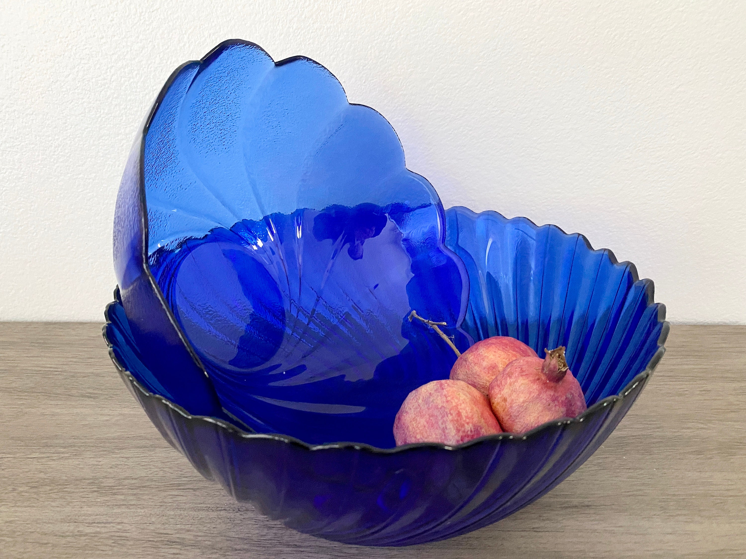 コバルトブルーガラスボウル アルコロック フランス リブ付きアート