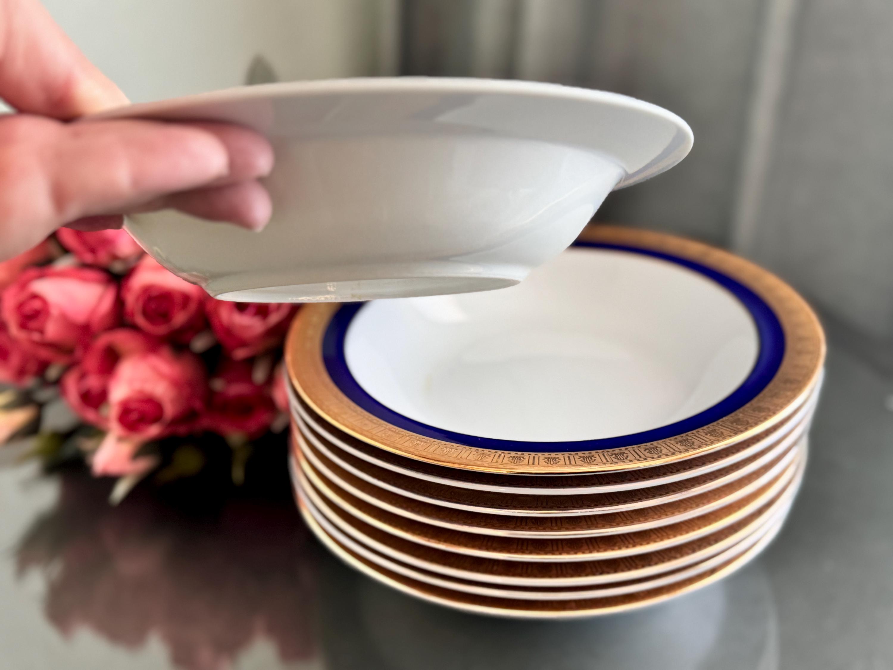 Cobalt Blue 24K Gold Dinner Plates Salad Bowls YAMASHIGE Japan