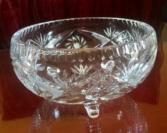 Footed Round Lead Crystal Bowl Vase Etched Fan Cut Centerpiece Kitchen Snack Fruit Glassware Wedding Anniversary Bridal Shower Gift for Mom