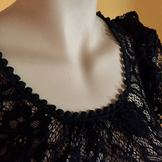 Black Lace Mesh Floral Shirt Boho Ruffled Butterf… - image 2