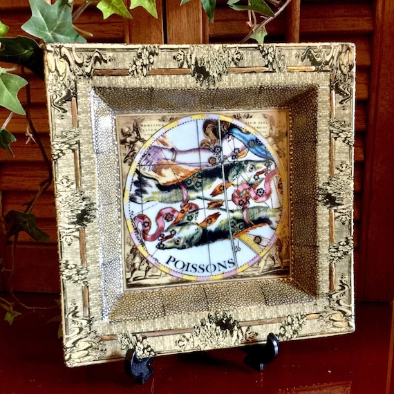 Pisces Horoscope Plate Ceramic Gilded Art Baroque