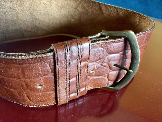 Brown Wide Leather Belt Tan Country Western Vinta… - image 5