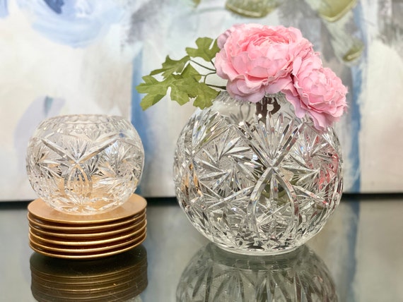 Retro European Style Golden Crystal Glass Carved Vase Artificial Flowers in  Vase Set