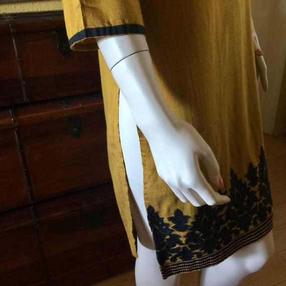 Mustard Yellow Black Embroidery Long Shirt Dress … - image 3