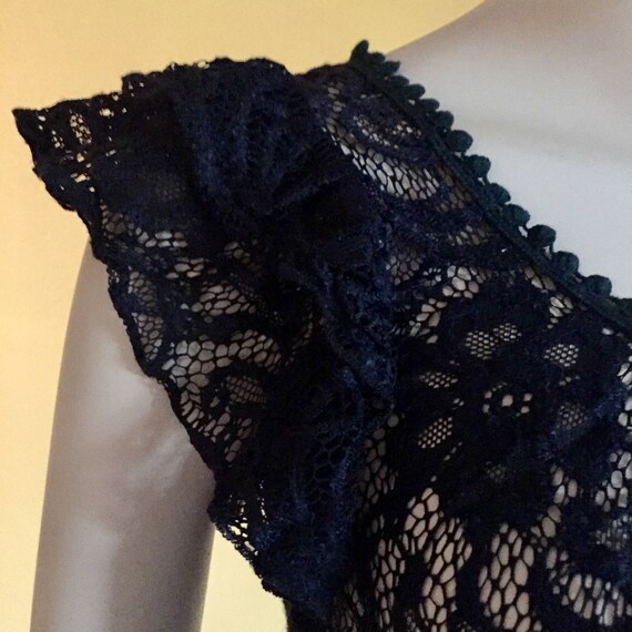 Black Lace Mesh Floral Shirt Boho Ruffled Butterf… - image 5