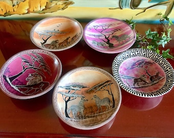 Safari Tiere Steinschalen Löwe Zebra Schmuckschale Speckstein Afrikanischer Sonnenuntergang Ethnische Kunst Tribal Folk Eitelkeit Dekor Küche Wand Hochzeit Geschenk