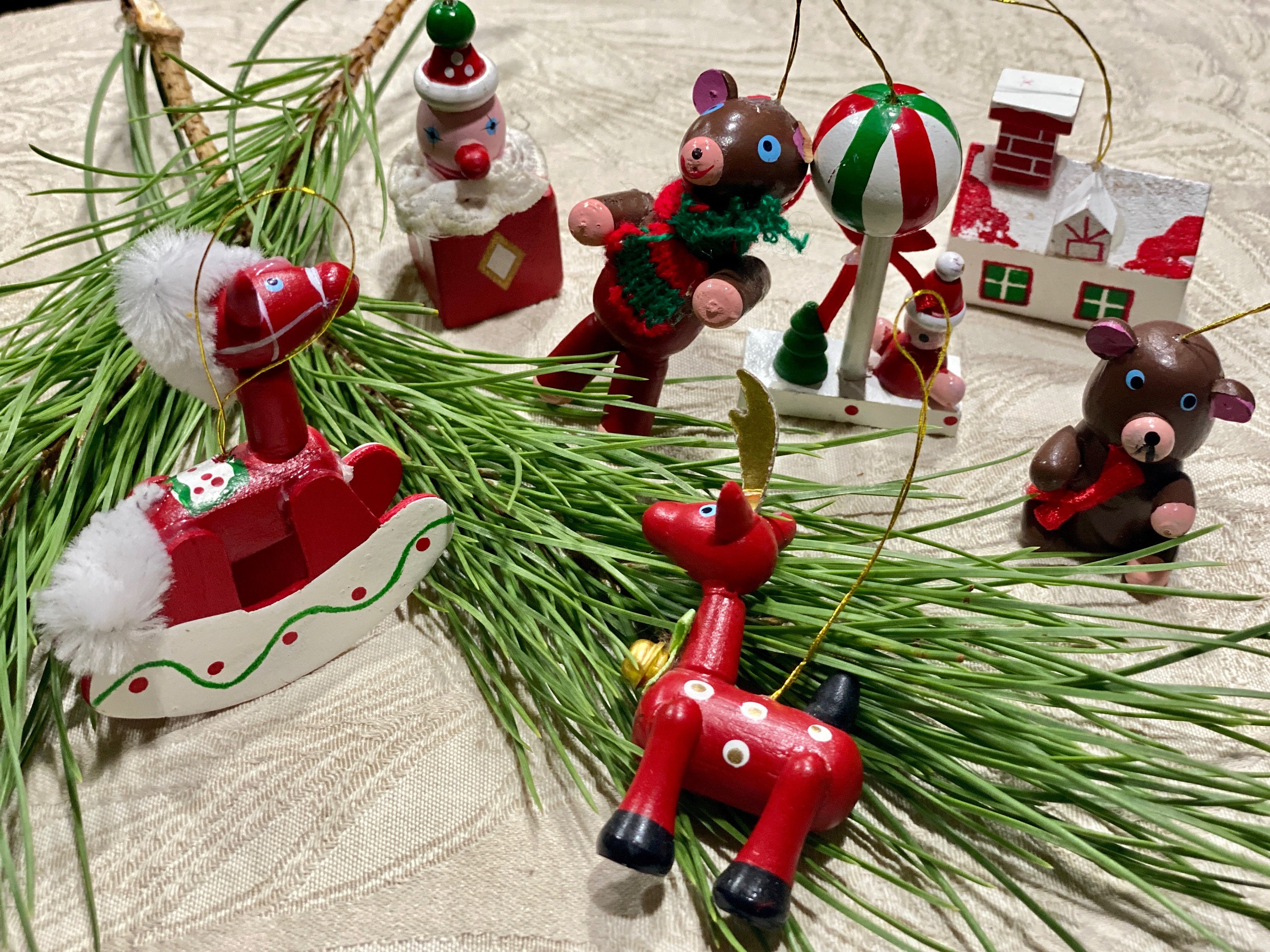 Wood Ornaments Christmas Tree Santa Claus Teddy Bear Kids Music
