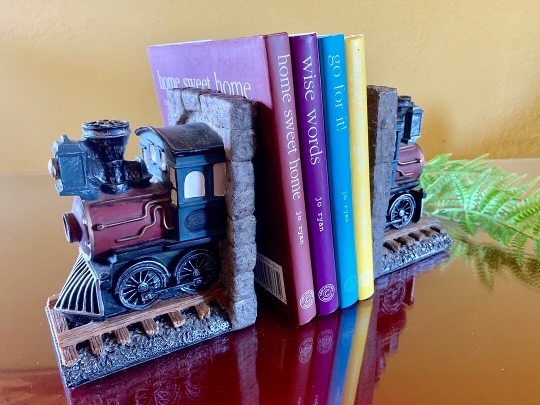 Train Bookend Set Railroad Shelf Decor Art Kids Room Statue Library Decor Traveler Gift Office