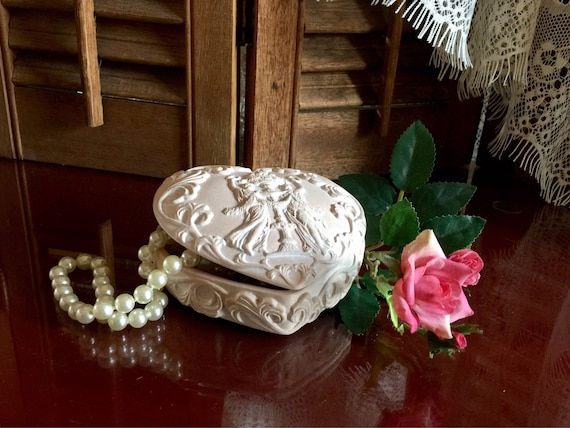 Pink Heart Trinket Box Ceramic Ancient Greek Roma… - image 1