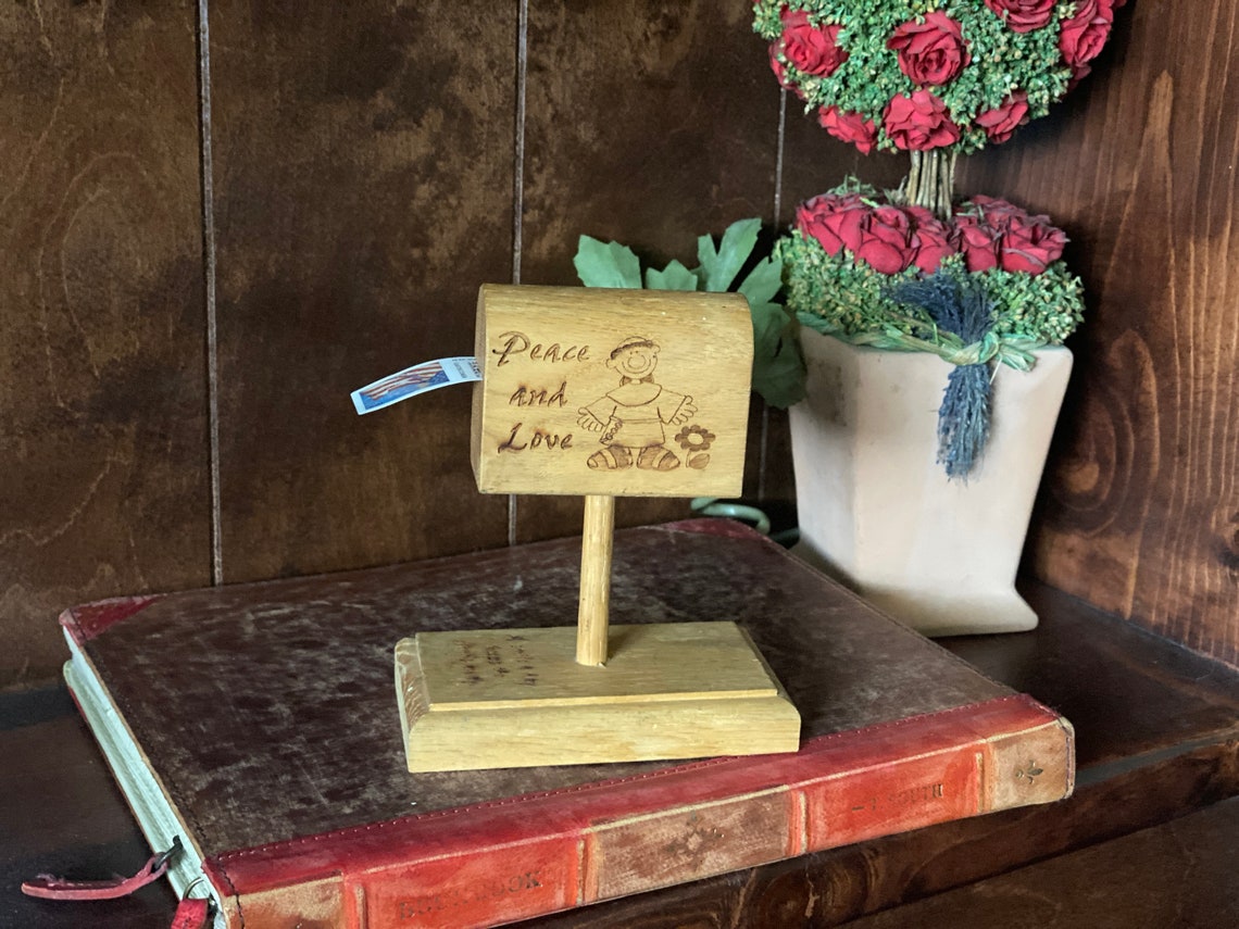 Rare Wood Mail Box Postage Stamp Holder Postbox Figurine Peace Etsy France