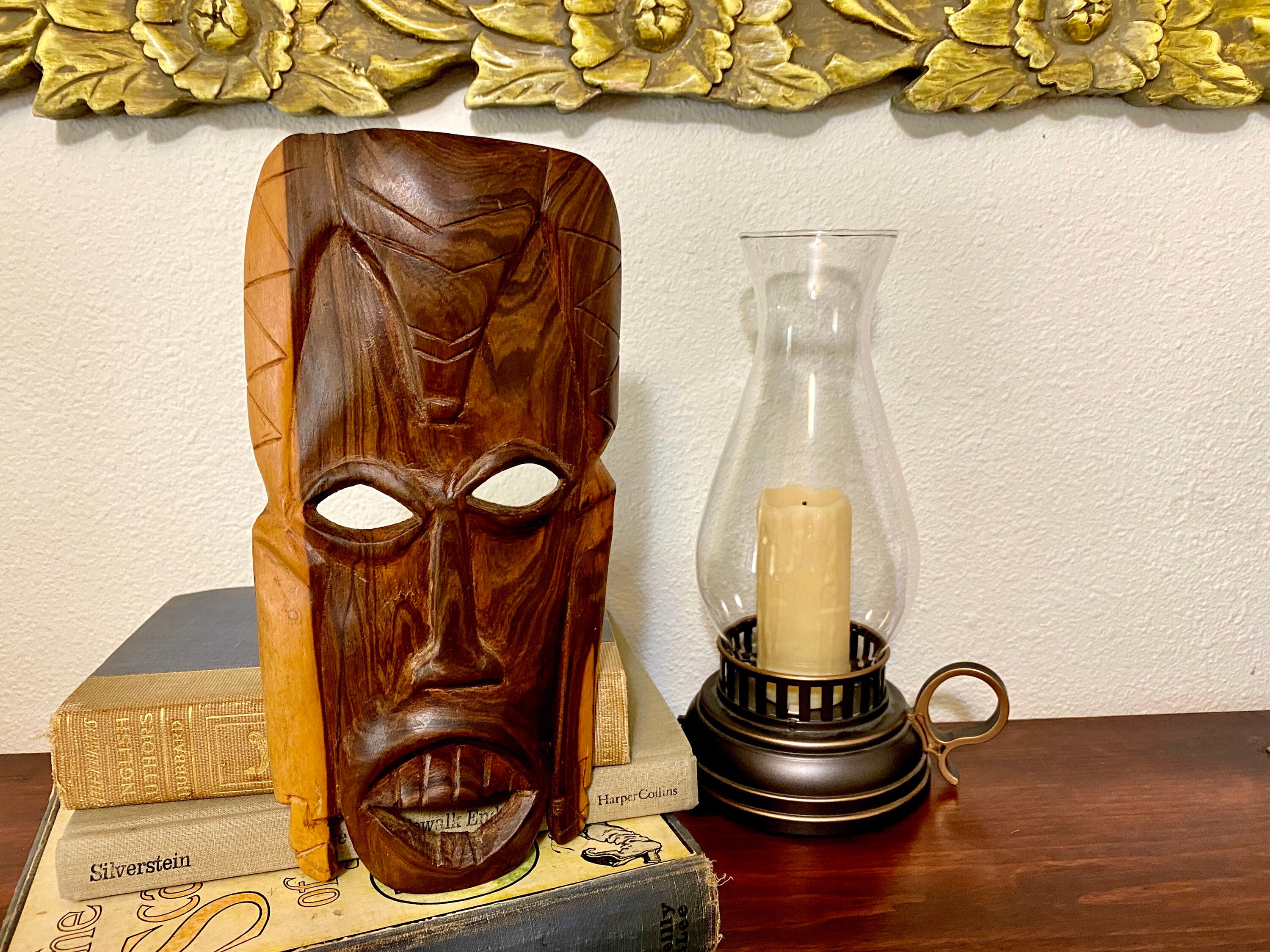 Wogeka - Maschera da parete colorata TIKI Maori da 50 cm – in stile Nuova Zelanda in legno come idea regalo per Natale compleanno decorazione – Scultura artigianale di Bali (TIKIB05