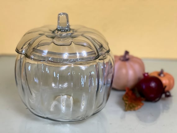 Vintage Glass Large Cookie Jar Wood Top, Rustic Kitchen, Farmhouse