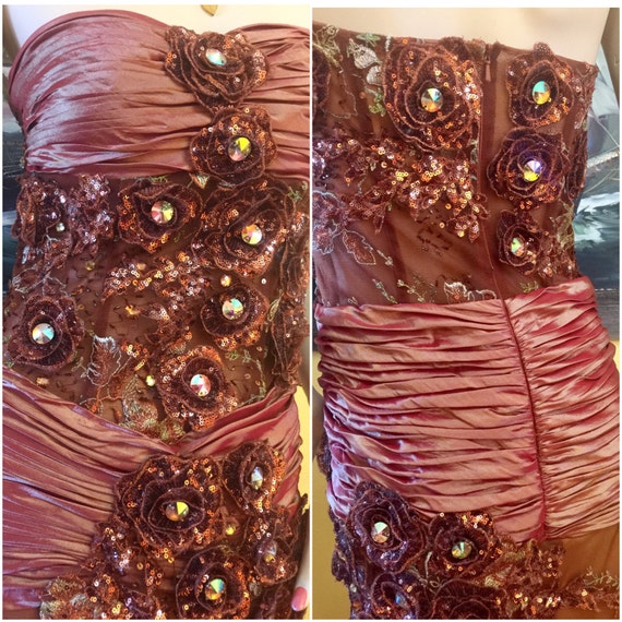 Copper Jeweled Formal Maxi Mermaid Dress Boho Bro… - image 2