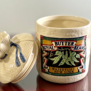 Canister Lidded Large Jar Ceramic Woven Bag Shape Beans Art Farmhouse Kitchen Retro Shelf Storage Food Pantry Container Midcentury Decor