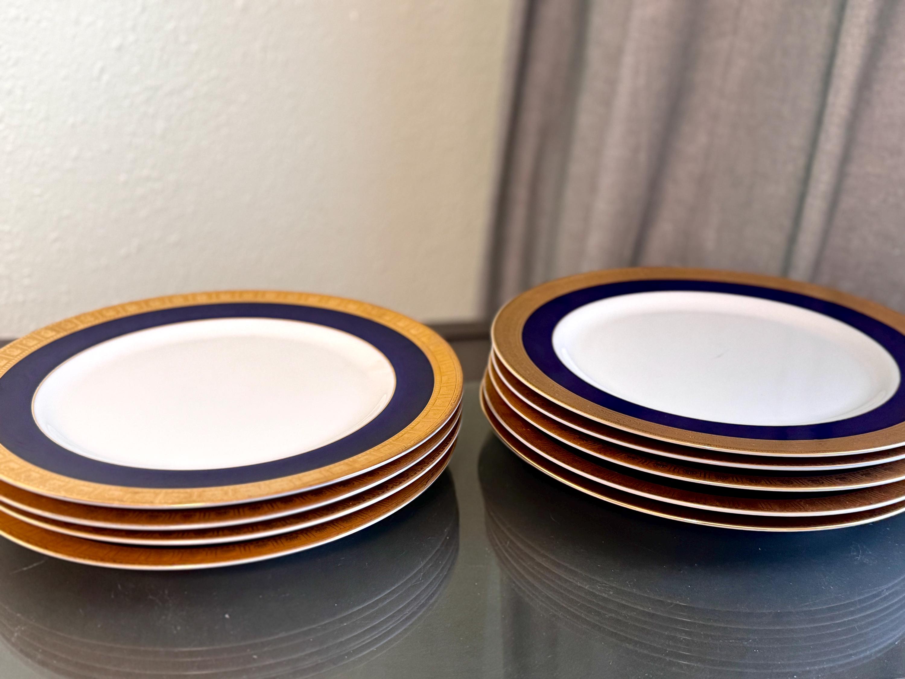 Cobalt Blue 24K Gold Dinner Plates Salad Bowls YAMASHIGE Japan