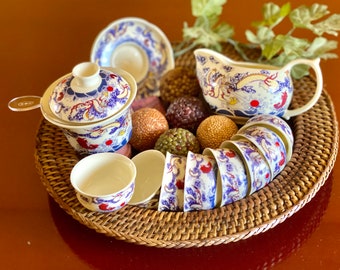 Jing Cha Chinese Wedding Tea Set Dragon Art Gift Box Asian Tea Ceremony Gong Fu Cha Porcelain Yixing Tea Set Folk Traditional Kitchen Decor