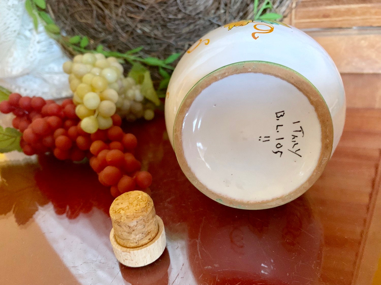 イタリア産ブドウワイン陶器水差し セラミックオイルデカンタ ハンドル