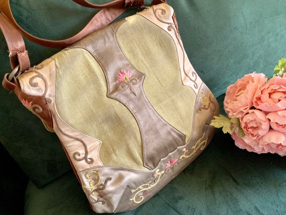 Floral Embroidery Purse Satin Silky Fabric Canvas… - image 6