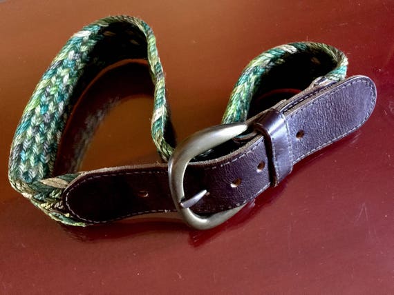 Braided Green Hemp Woven Belt Brown Leather Eco Friendly  display picture 3