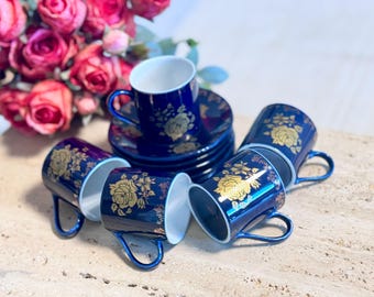 Echt Kobalt Weimar Porcelain Coffee Cups Cobalt Blue Gold Ornate