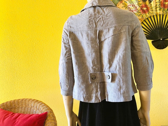 Retro Linen Jacket Cotton Blend Grey Peter Pan Co… - image 3
