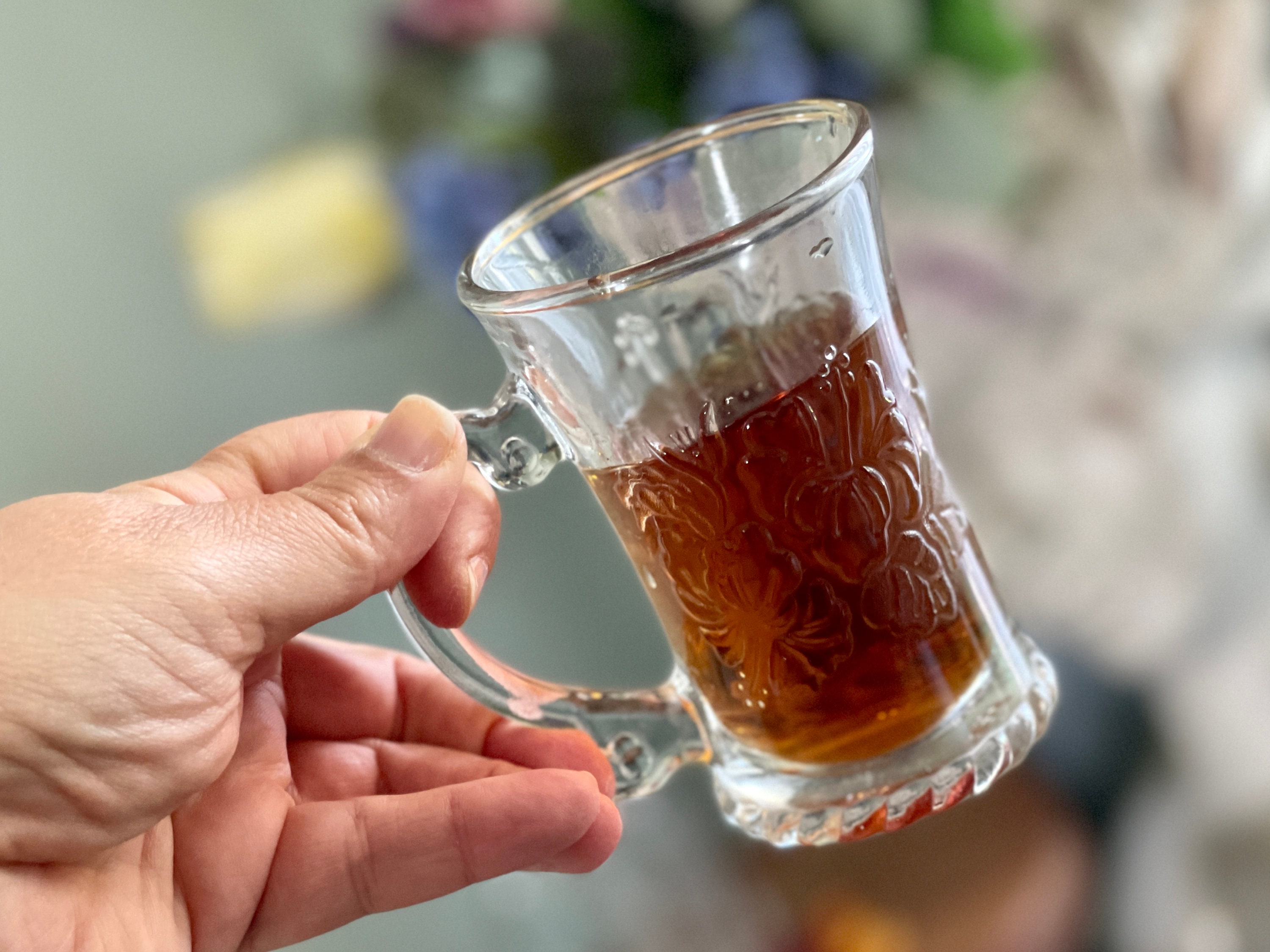 Hibiscus Flower Crystal Glass Tea Cup Set of 6 Turkish Tea Cups