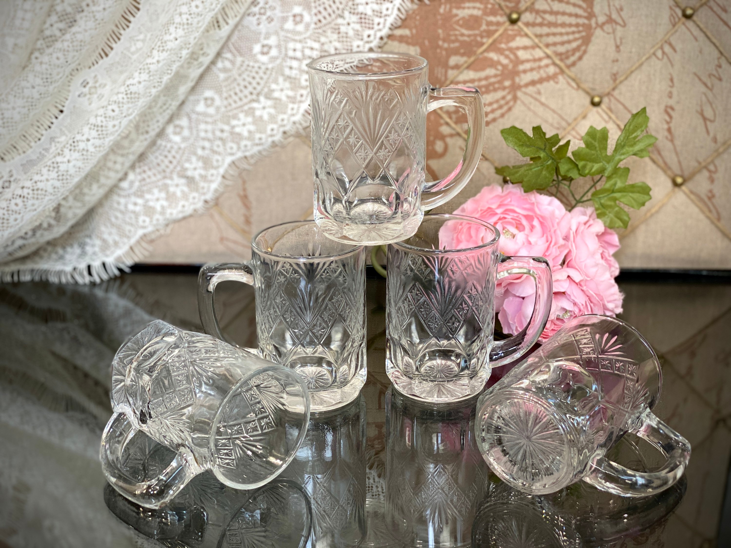 Soviet Russian Crystal Cut Tea Cups Coffee Mugs Handle Etsy UK