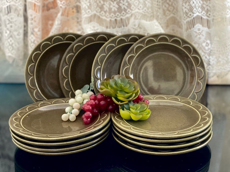 Ceramic Appetizer Plates Olive Green Stoneware Salad Serving Etsy