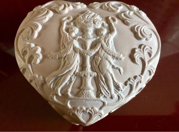 Pink Heart Trinket Box Ceramic Ancient Greek Roma… - image 2
