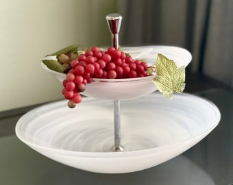 Tiered Frosted Glass Serving Tray Oval Desert Stand Tea Party Centerpiece Snack Platter Stackable Caddy Modern Kitchen Appetizer Fruit Dish