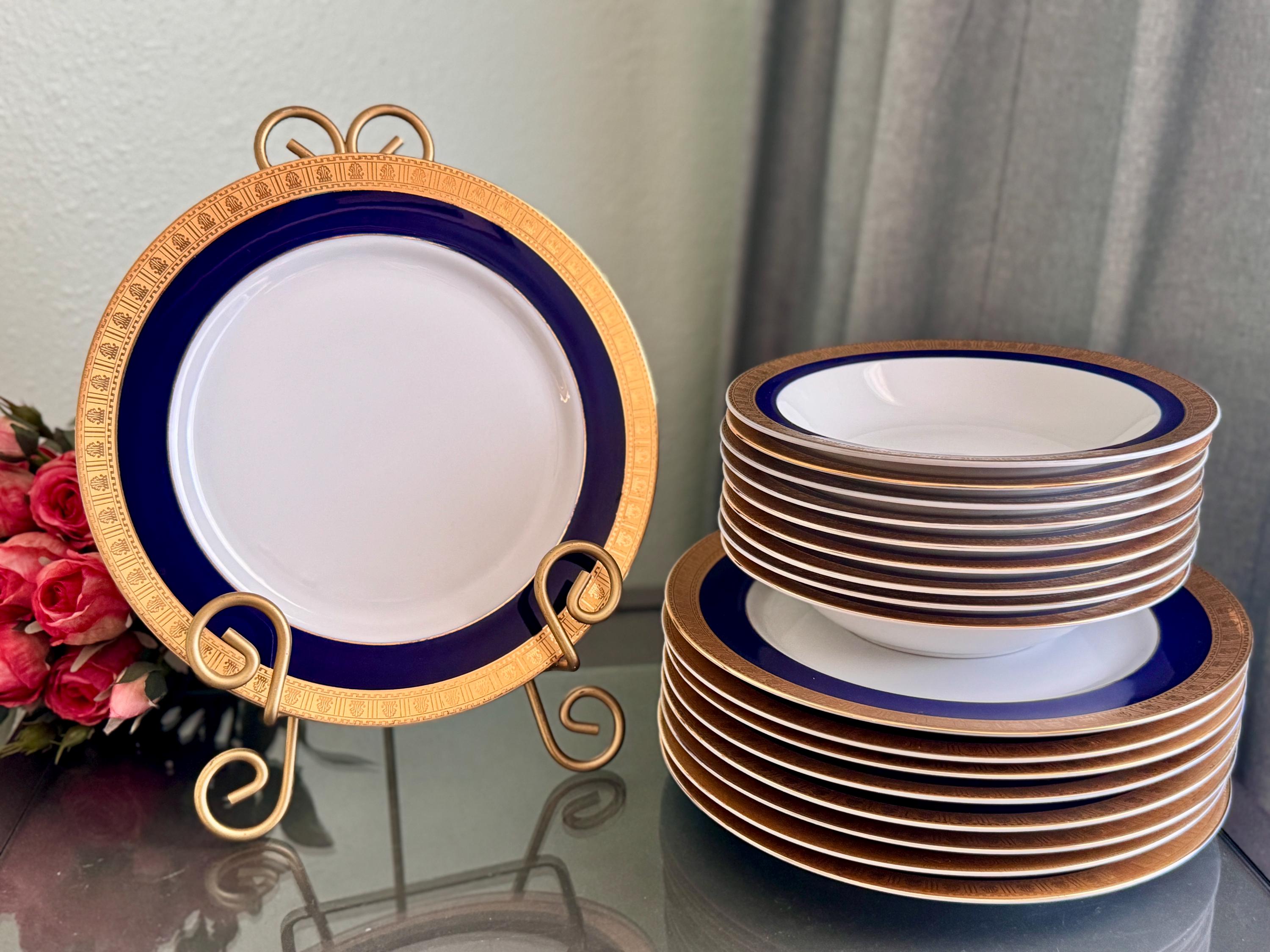 Cobalt Blue 24K Gold Dinner Plates Salad Bowls YAMASHIGE Japan