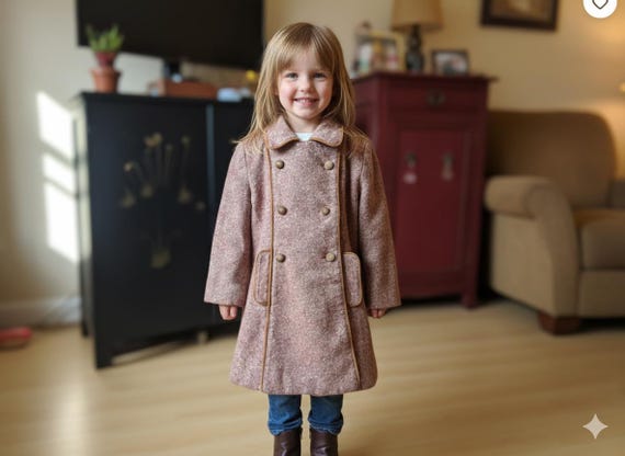 Kids Retro Coat Sanyo Japan Brown Pink Swing 1940s 1960s Double