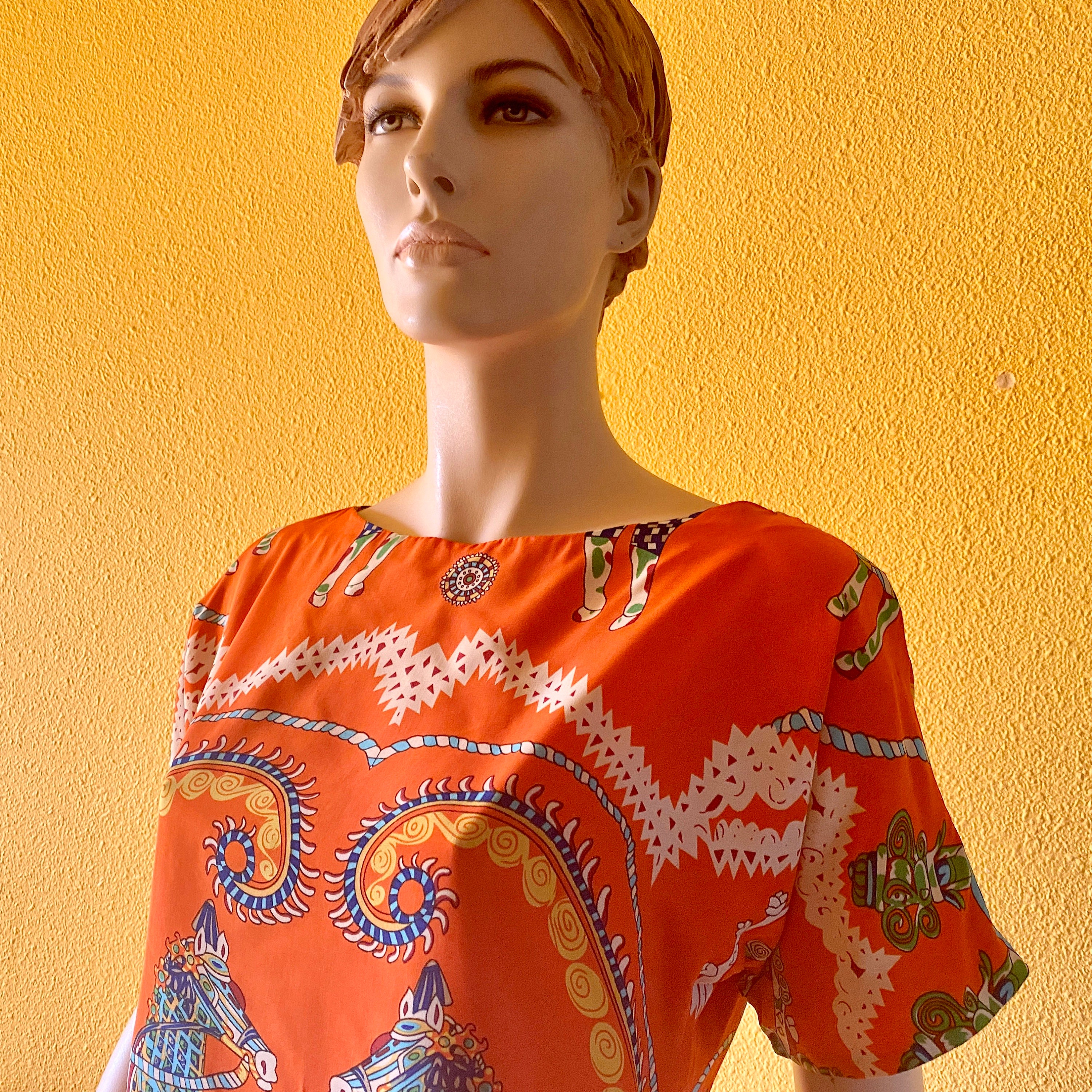 orange horse dress Horse Flower Fair on Ochre Sleeveless Shirt Dress Espoir Equestrian