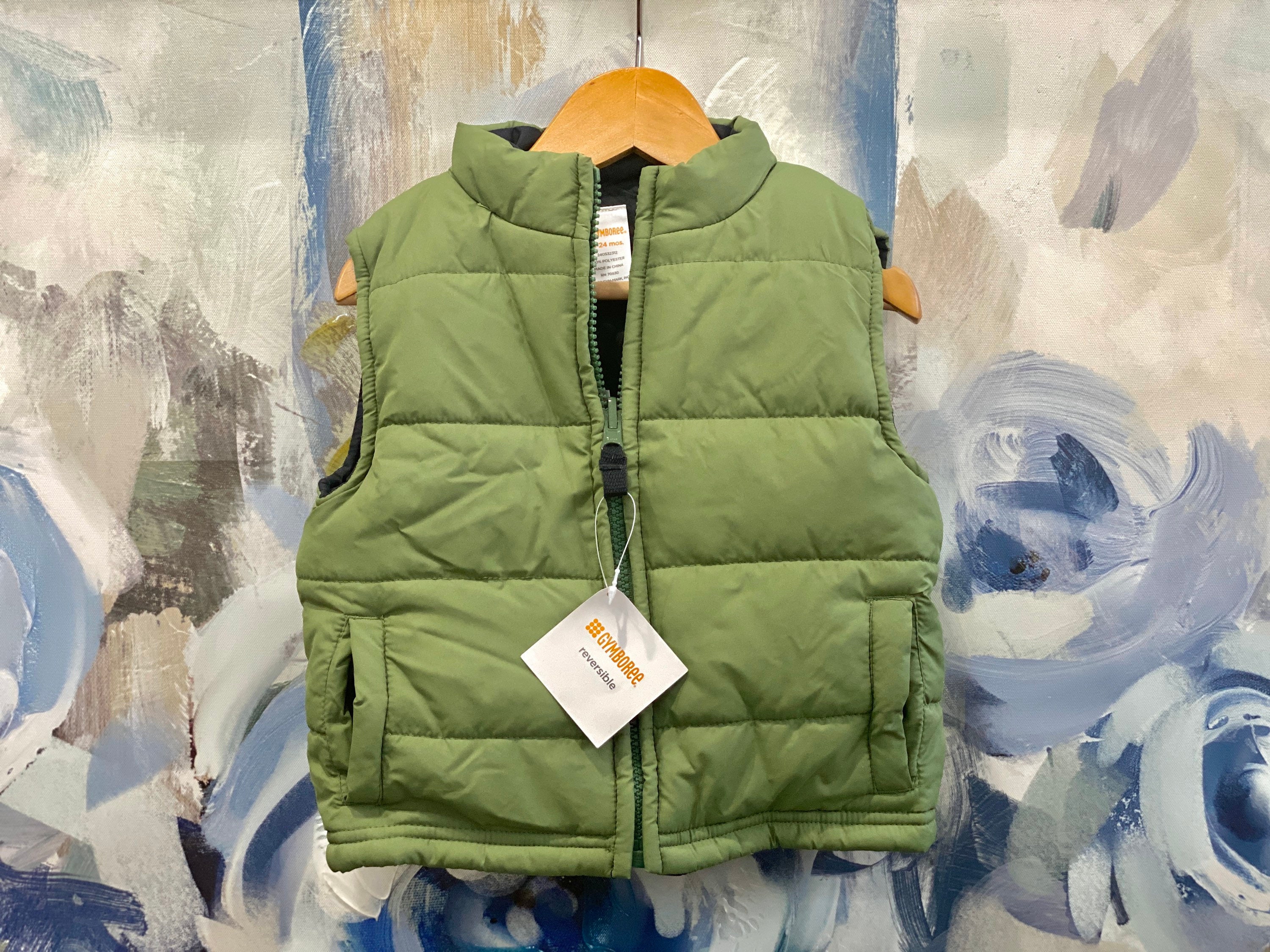 Reversible Green Puffer Vest Black Winter Toddler Boy Jacket Girl