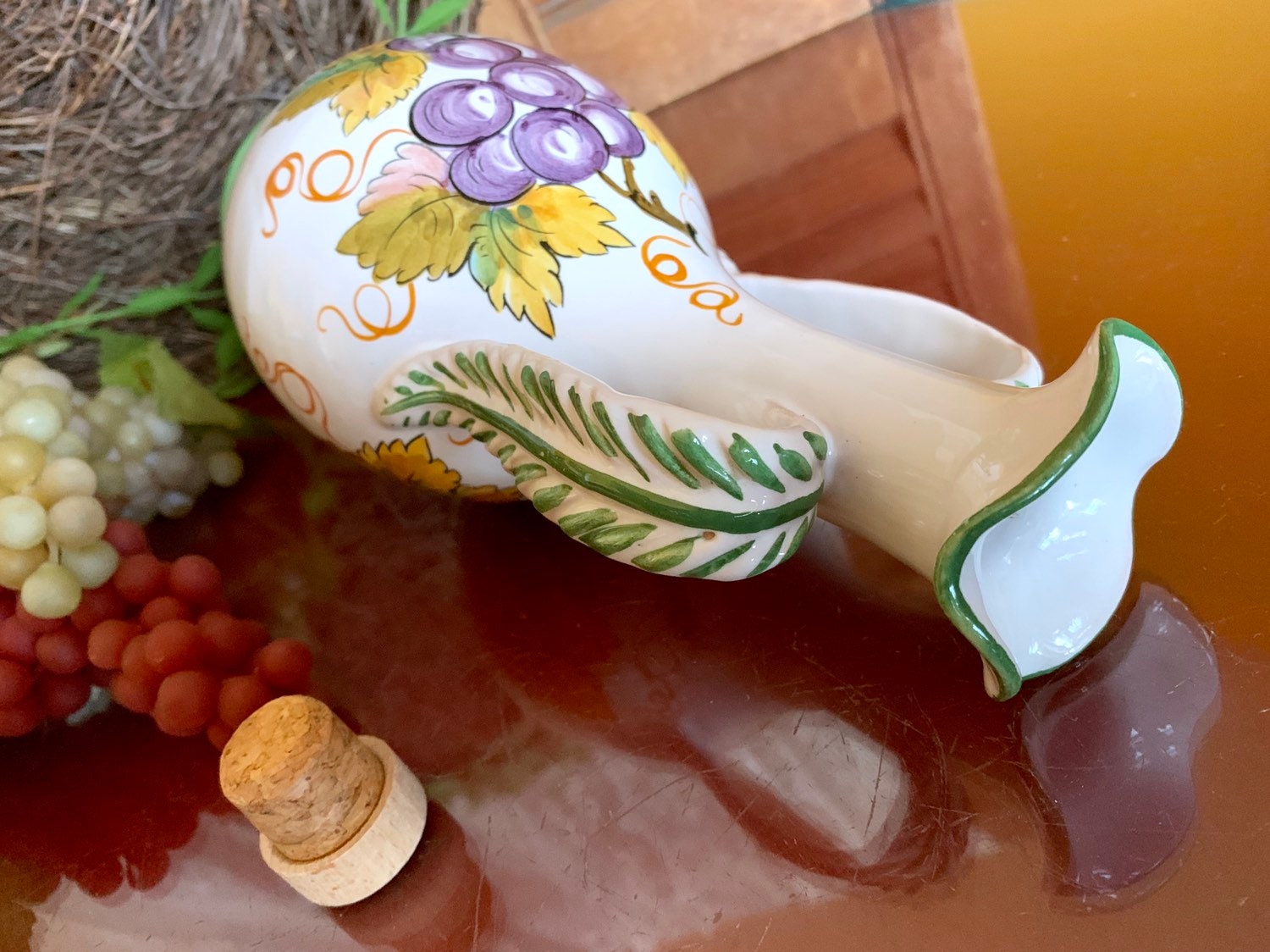 イタリア産ブドウワイン陶器水差し セラミックオイルデカンタ ハンドル