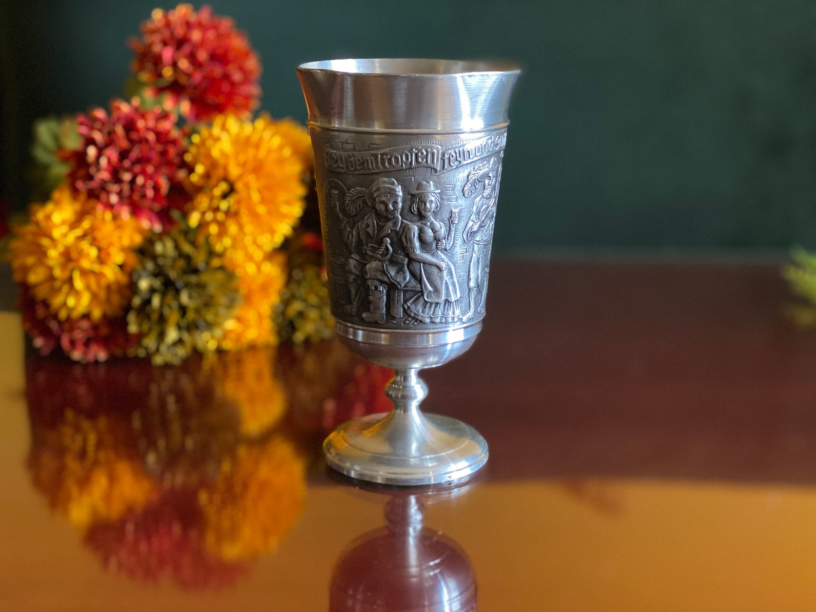 German Goblet Pewter Shot Cup Drinking Bar Collectible Folk Etsy