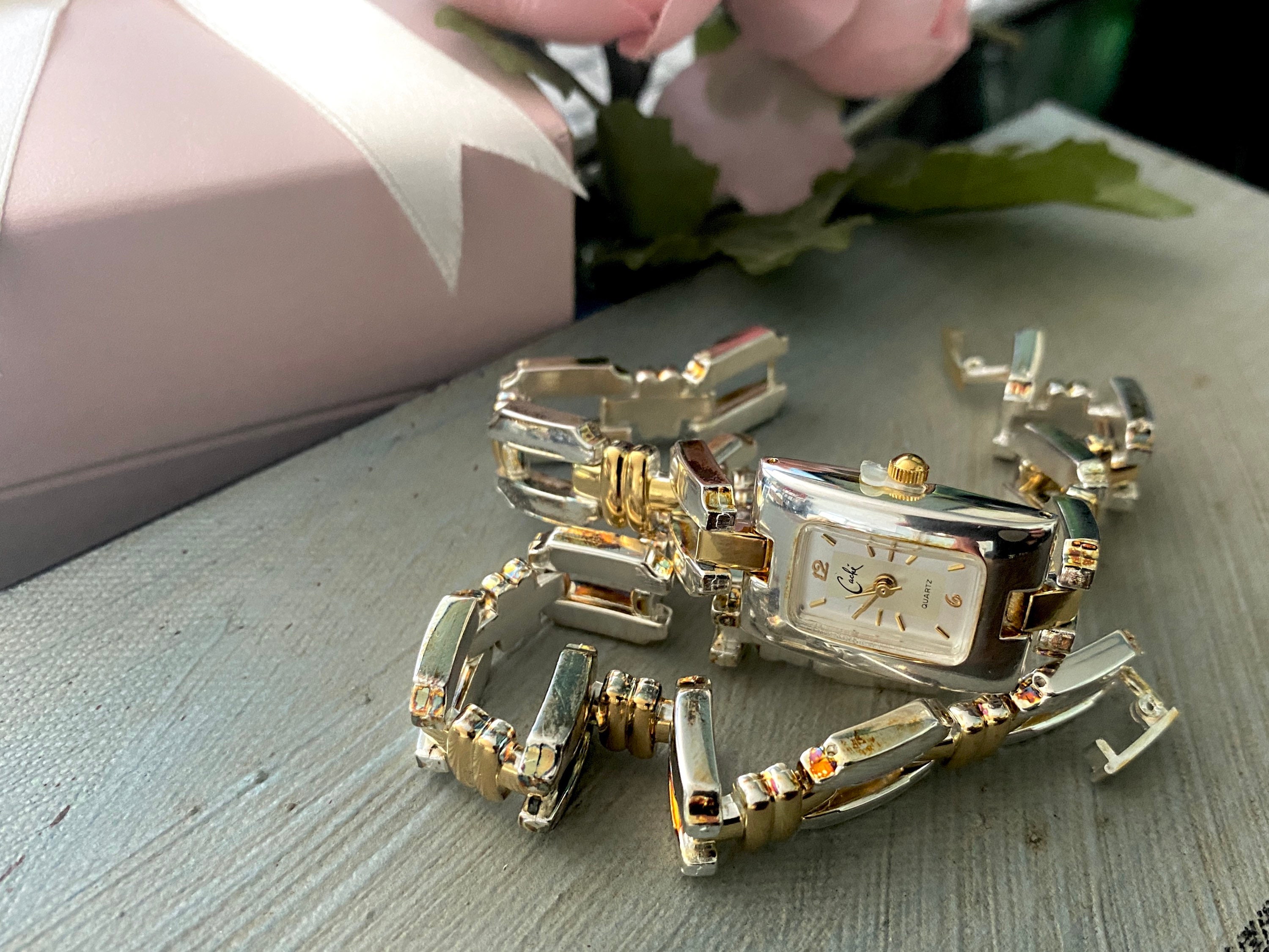 Cache Bracelet Watch Set Link Chain Quartz Silver Gold Bridal Gift ...