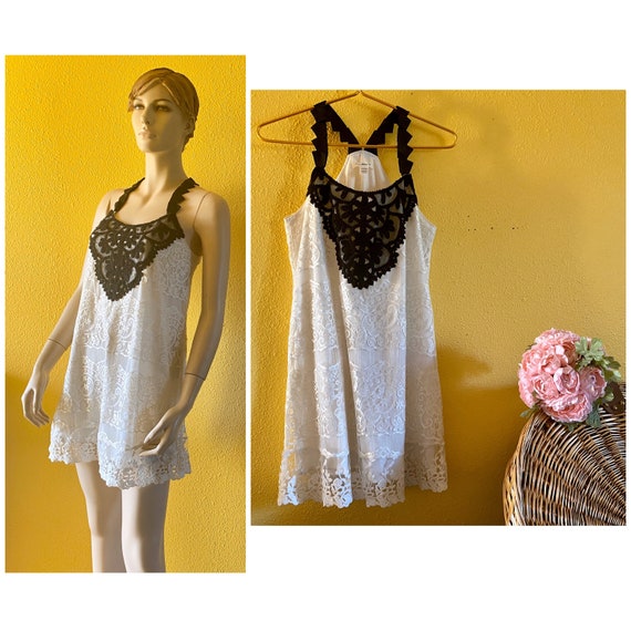 Black and White Dress Ivory Lace Floral Crochet Mesh … Gem