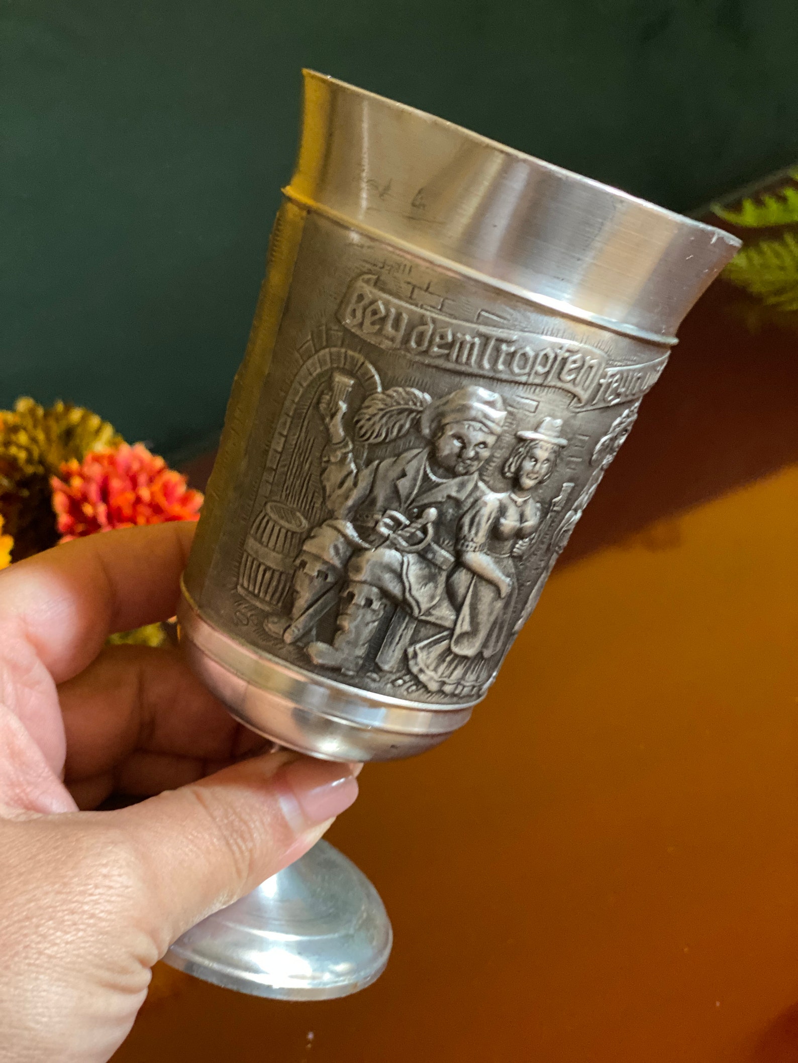 German Goblet Pewter Shot Cup Drinking Bar Collectible Folk Etsy