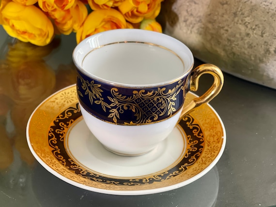 Cobalt Blue Coffee Cups Czech Porcelain Demitasse Creamer Serving