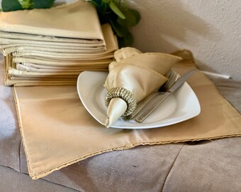 Gold Fabric Placemats Rectangle Metallic Dinner Table Cloths Midcentury Modern Kitchen Wedding Decor Bridal Party Plate Charger Holiday Gift