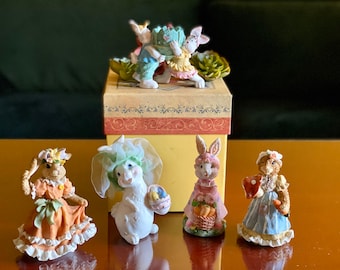 Easter Bunny Rabbit Statues Egg Basket Table Decor Fairy Garden Spring Kitchen Animal Figurines Baby Shower Gift Kids Newborn Room Shelf