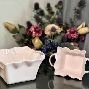 Bandejas de cerámica blanca para horno, asas para platos calientes, platos para servir la cena, mesa cuadrada para fiestas navideñas, mesa de Pascua, cocina de granja, casa de campo