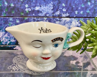 1996 Bailey Irish Coffee Mugs Winking Eyes Face Cup Mr & Mrs Wedding Porcelain Unity Gift Bride Groom Engagement Husband Wife Gift Whimsical